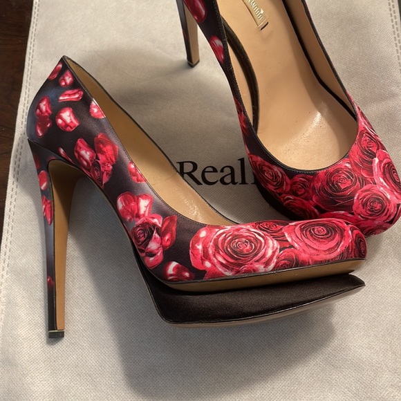 Nicholas Kirkwood Pink Satin Rose Print Platform Heels - Picture 5 of 7